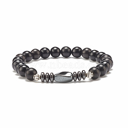 Natural Wood & Synthetic Hematite Beaded Stretch Bracelet, Gemstone Jewelry for Women, Black, Inner Diameter: 2-1/8 inch(5.4cm)(BJEW-JB07809)