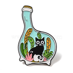 Black Alloy Brooches, Enamel Pins, Bottle with Black Cat, Pale Turquoise, 33x21x1mm(JEWB-Z024-06EB-04)