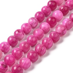 Natural Dyed White Jade Beads Strands, Round, Fuchsia, 10~10.5mm in diameter, Hole: 1mm, about 37pcs/strand, 14.76''~14.80''(37.5~37.6cm)(G-M402-C04-01)