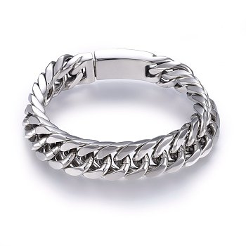 304 Stainless Steel Curb Chains Bracelets, with Box Clasps, Faceted, Stainless Steel Color, 9-1/2 inch(24cm)