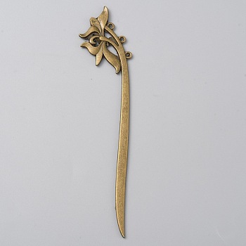 Alloy Lotus Hair Sticks, Vintage Hair Accessories for Woman, Antique Bronze, 154x32x3mm