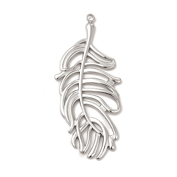 304 Stainless Steel Big Pendants, Feather Charm, Stainless Steel Color, 50x22x2mm, Hole: 1.6mm
