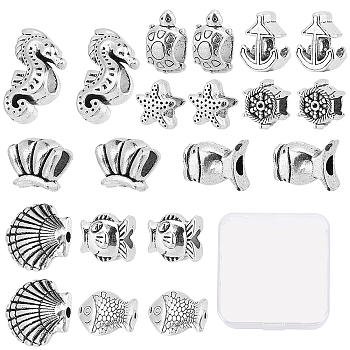 SUNNYCLUE 40 Pcs 10 Styles Tibetan Style Alloy European Beads, Large Hole Beads, Antique Silver, 4pcs/style