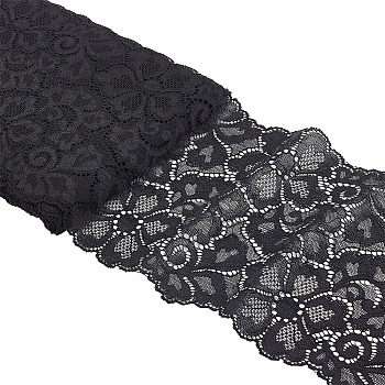 Polyester Lace Flower Fabric, for Clothing Accessories, Black, 18.3x0.02cm