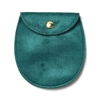 Velvet Jewelry Storage Pouches, Oval Jewelry Bags with Golden Tone Snap Fastener, for Earring, Rings Storage, Teal, 9.8x9x0.8cm