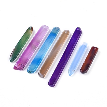 Natural Agate Pendants, Dyed & Heated, Strip, Mixed Color, 41.5~93.5x8.5~11.5x4.5~5.5mm, Hole: 1.5mm