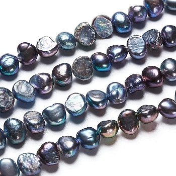 Natural Baroque Pearl Keshi Pearl, Cultured Freshwater Pearl Beads Strands, Two Sides Polished, Dyed, Nuggets, Slate Gray, 6~7.5x3~5x6~7mm, Hole: 0.5mm, about 30pcs/strand, 7.09 inch(18cm)