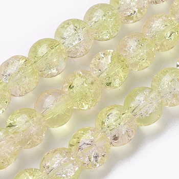 Two Tone Crackle Glass Beads Strands, Round, Champagne Yellow, 7.5~8.5mm, Hole: 1.2mm, about 48pcs/strand, 14.1 inch(36cm)