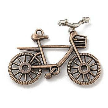 Tibetan Style Alloy Pendants, Bicycle, Red Copper, 47x35x18mm, Hole: 2mm
