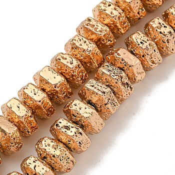 Electroplated Natural Lava Rock Beads Strands, Hexagon, Light Gold Plated, 8x7x4.5mm, Hole: 1.5mm, about 93pcs/strand, 16.14''(41cm)