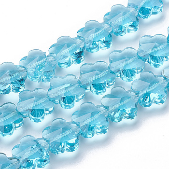 Transparent Glass Beads, Faceted, Plum Blossom, Light Sky Blue, 13x13.5x8.5mm, Hole: 1mm