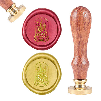 DIY Scrapbook, Brass Wax Seal Stamp and Wood Handle Sets, Flower, Golden, 8.9x2.5cm, Stamps: 25x14.5mm