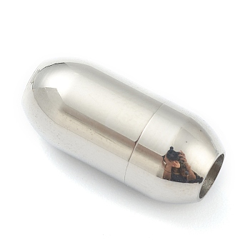 304 Stainless Steel Magnetic Clasps with Glue-in Ends, Column, Stainless Steel Color, 16x7mm, Hole: 3mm
