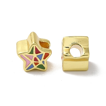 Brass Beads, with Enamel, Lead Free & Cadmium Free, Long-Lasting Plated, Star, Real 18K Gold Plated, 9x9x7mm, Hole: 3.5mm