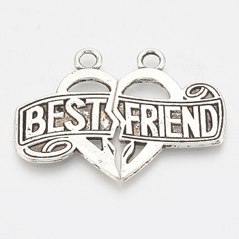 Tibetan Style Alloy Split Pendants, Heart with Word Best Friend, Cadmium Free & Lead Free,, Antique Silver, 29x40x1.5mm, Hole: 3mm, 2pcs/set