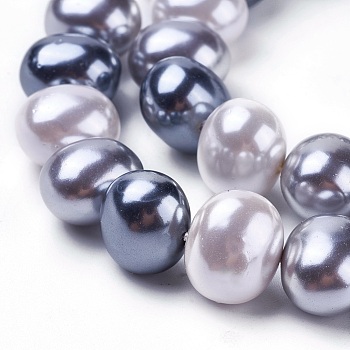 Shell Pearl Beads Strands, Oval, Colorful, 12~13x15~16x12mm, Hole: 1mm, about 30pcs/strand, 15.5 inch