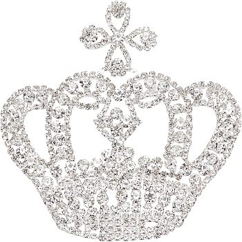 Crown Glass Rhinestone Patches, Sew on Appliques, Costume Wedding Dress Decoration Accessories, Crystal, 90x90x4mm