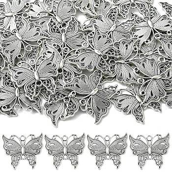 30Pcs Hollowe Tibetan Style Alloy Pendants, Butterfly, Antique Silver, 26x23mm, Hole: 2mm