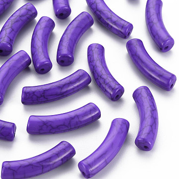 Opaque Crackle Acrylic Beads, Curved Tube, Blue Violet, 32x10x8mm, Hole: 1.8mm, about 330pcs/500g
