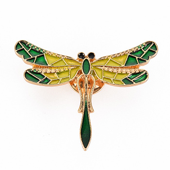 Alloy Enamel Brooches, Enamel Pins, with Brass Butterfly Clutches, Dragonfly, Cadmium Free & Nickel Free & Lead Free, Light Gold, Colorful, 32x40mm, Pin: 1mm