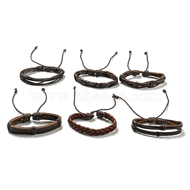 Bracelet à cordon en simili cuir tressé réglable de style 6pcs 6 serti de cordon ciré pour hommes(BJEW-F458-15)-2