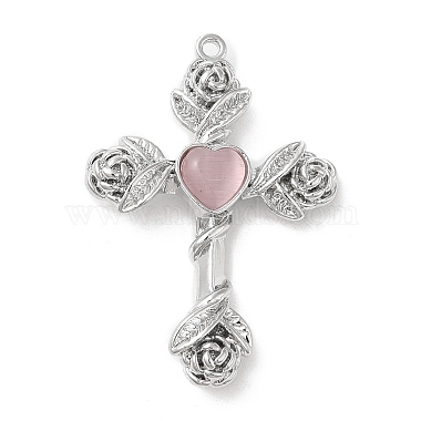 Platinum Pink Cross Alloy+Glass Pendants