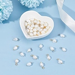 40Pcs 2 Colors Natural Cultured Freshwater Pearl Charms, with 304 Stainless Steel Jump Rings, Polished Rice, Stainless Steel Color, 13.5~15x7~7.5x5~6mm, Hole: 3.6mm, 20pcs/color(FIND-FI0001-15)