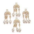 Brass Micro Pave Cubic Zirconia Pendants, Long-Lasting Plated, Moon, Light Gold, Clear, 25x10.5x2mm, Hole: 1.2mm(X-KK-R111-035)