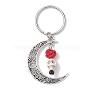 5Pcs Alloy & Synthetic Turquoise & Resin Keychain, Moon, Flower, Skull, Red, 6.8cm(KEYC-JKC00777-01)