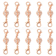 Alloy Crystal Rhinestone Magnetic Clasps, with Double Lobster Claw Clasps, Rose Gold, 41mm, Lobster Clasp: 12x7x3mm, Magnetic Clasp: 15x8.5mm(ALRI-YW0001-11RG)