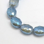 Faceted Electroplate Crystal Glass Oval Beads Strands, Rainbow Color Plated, Steel Blue, 16x12x7mm, Hole: 1mm, about 50pcs/strand, 25.1 inch(EGLA-F058B-02)