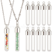 Elite 12Pcs 2 Style Clear Glass Tube Wish Bottle Pendants, with Zinc Alloy Finding, Silver, 34~35x7mm, Hole: 1.8mm, 6Pcs/style(FIND-PH0017-07)