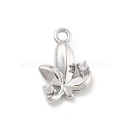 Brass Micro Pave Cubic Zirconia Pendants, Leaf Charms, Platinum, 12.5x8.5x2.5mm, Hole: 1.2mm(KK-D283-12P)