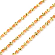 Brass Enamel Link Chains, wiht Spool, Long-Lasting Plated, Soldered, Lead Free & Cadmium Free, Orange, Links: 9x4.5x2mm(CHC-L050-07G-04)