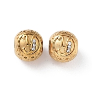 304 Stainless Steel Rhinestone European Beads, Round Large Hole Beads, Real 18K Gold Plated, Round with Letter, Letter Y, 11x10mm, Hole: 4mm(STAS-A092-10Y-G)
