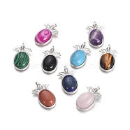 Natural & Synthetic Mixed Gemstone Pendants, with Platinum Tone Brass Findings, Pineapple, 29x17.5x7mm, Hole: 4.5x3.5mm(G-L512-L)