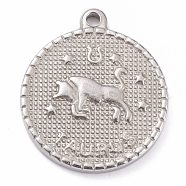 304 Stainless Steel Pendants, Flat Round with Constellation, Taurus, 29x26x3mm, Hole: 2mm(X-STAS-O140-02P-A)