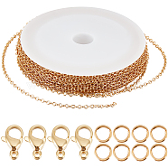Beebeecraft DIY Chain Bracelet Necklace Making Kit, Including Brass Cable Chains & Jump Rings, 304 Stainless Steel Lobster Claw Clasps, Real 18K Gold Plated, Chain: 10M/set(CHC-BBC0001-08)