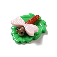 Opaque Resin Cabochons, Leaf, Pink, Dragonfly Pattern, 28.5x23x8.5mm(RESI-F034-01A)