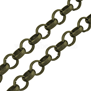 Iron Rolo Chains, Unwelded, with Spool, Lead Free & Nickel Free, Antique Bronze, 10x3mm, about 164.04 Feet(50m)/roll(CHT038Y-10mm-AB-FF)