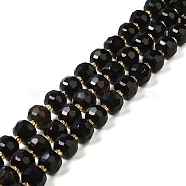 Natural Black Onyx(Dyed & Heated) Beads Strands, with Seed Beads, Faceted Rondelle, 7~8x5~6mm, Hole: 1mm, about 45~46pcs/strand, 14.57''~14.96''(37~38cm)(G-P508-A03-01)
