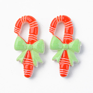 Resin Cabochons, Opaque, Christmas Theme, Christmas Candy Cane, with Bowknot, Green, Red, 29x14x6mm(RESI-R429-12A)