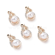 Alloy Rhinestone Pendants, with ABS Plastic Imitation Pearl Beads, Teardrop Charm, Light Gold, 27x13.5x10.5mm, Hole: 2.3mm(ALRI-C008-69LG)