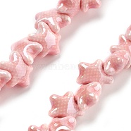 Handmade Porcelain Beads, Starfish, Pink, 12x10.5x6mm, Hole: 2mm, about 40pcs/strand, 11.61''(29.5cm)(PORC-Q002-03I)