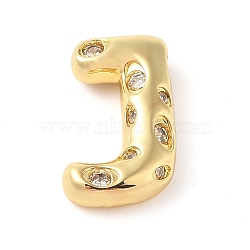 Brass Micro Pave Clear Cubic Zirconia Pendant, Letter A~Z, Letter J, 22x14x6mm, Hole: 4mm(KK-Z046-01G-J)