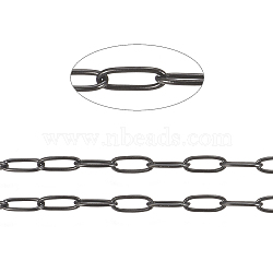 304 Stainless Steel Paperclip Chains, Soldered, with Spool, Electrophoresis Black, 5.5x2.2x0.5mm, 10m/roll(CHS-F010-01H-B)