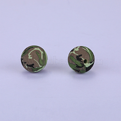 Printed Round Silicone Focal Beads, Olive Drab, 15x15mm, Hole: 2mm(SI-JX0056A-11)