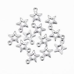 304 Stainless Steel Charms, Star, Stainless Steel Color, 8.5x7x0.8mm, Hole: 1.2mm(STAS-H392-01P)