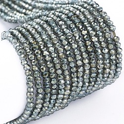 Electroplate Glass Beads Strands, Full Rainbow Plated, Faceted, Rondelle, Dark Slate Gray, 2x1.5mm, Hole: 0.6mm, about 235~247pcs/Strand, 14.57~14.76 inch(37~37.5cm)(X-EGLA-F149-FR-02)