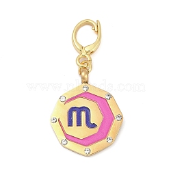 304 Stainless Steel Enamel Pendant Decoration, with Clear Cubic Zirconia, Octagon with Constellations, Golden, Scorpio, 35.5mm(STAS-S168-01G-08)